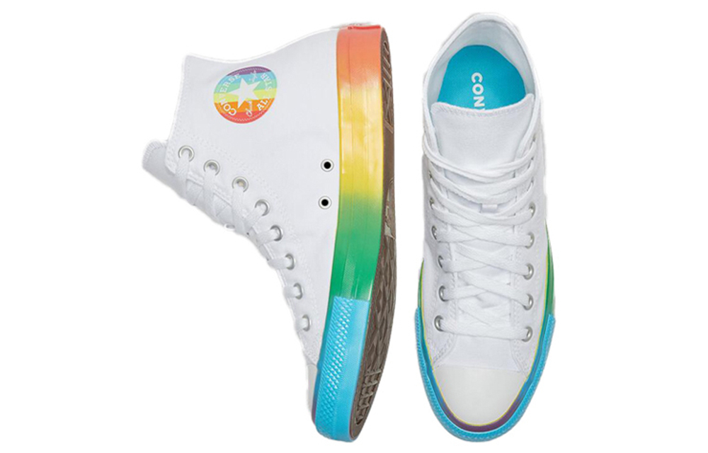 Converse All Star Hi Smiley Multi non-slip wear-resistant mid-top canvas shoes for men and women the same white