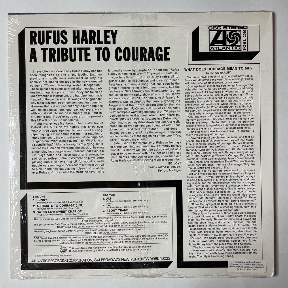Винтажная виниловая пластинка LP Rufus Harley A Tribute To Courage (USA 2010)