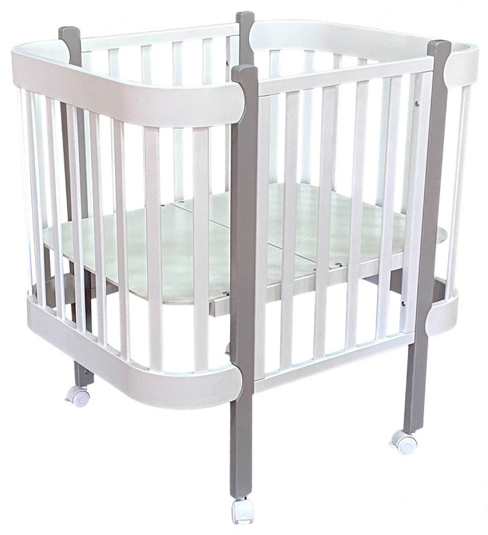 Детская кроватка Антел Solnyshko продольный маятник 3 в 1 белый-серый
