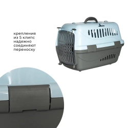 Переноска пластиковая ZOOEXPRESS "Турне" для питомцев с прозрачной дверцей - 48х32х32 см (M) - голубая