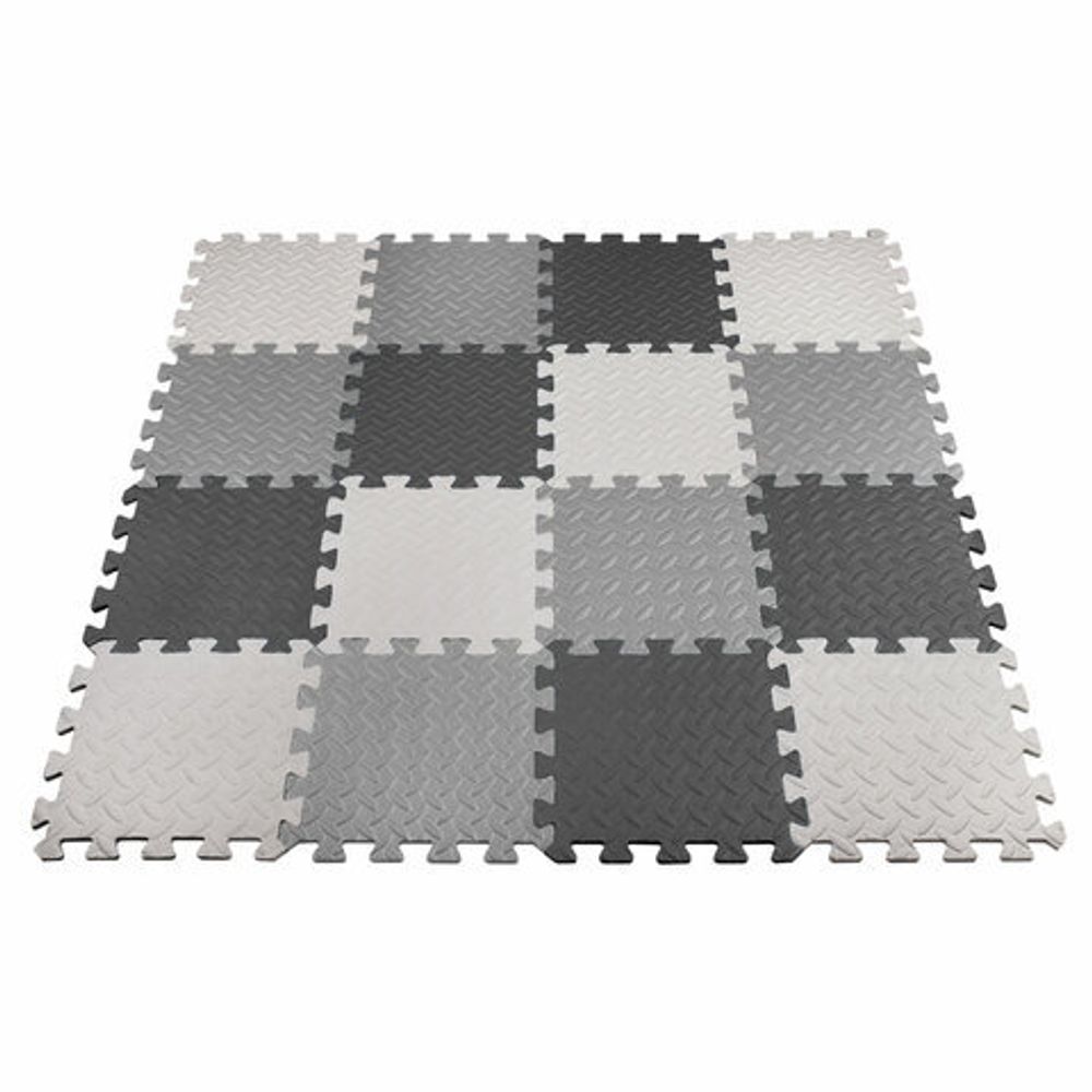 Коврик-пазл напольный 1,2х1,2 м, 16 шт., 30х30 см, толщина 1 см, серый, черный, светло-серый, ЮНЛАНДИЯ, 664817