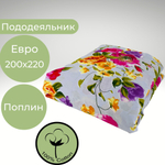 Пододеяльник 2 спальный 175х210 Хлопок, Бязь Зеленые узоры