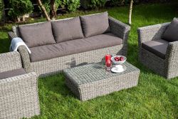 "Капучино" диван из искусственного ротанга (гиацинт) трехместный с подушками, цвет серый