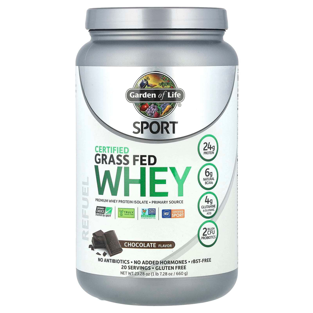 Garden of Life, Sport, сертифицированная сыворотка от коров травяного откорма, со вкусом шоколада, 660 г (23,28 унции)