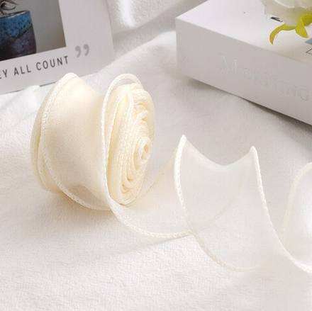 Лента декоративная (4 см*9,14 м) Органза с леской, Кремовый, 1 шт.