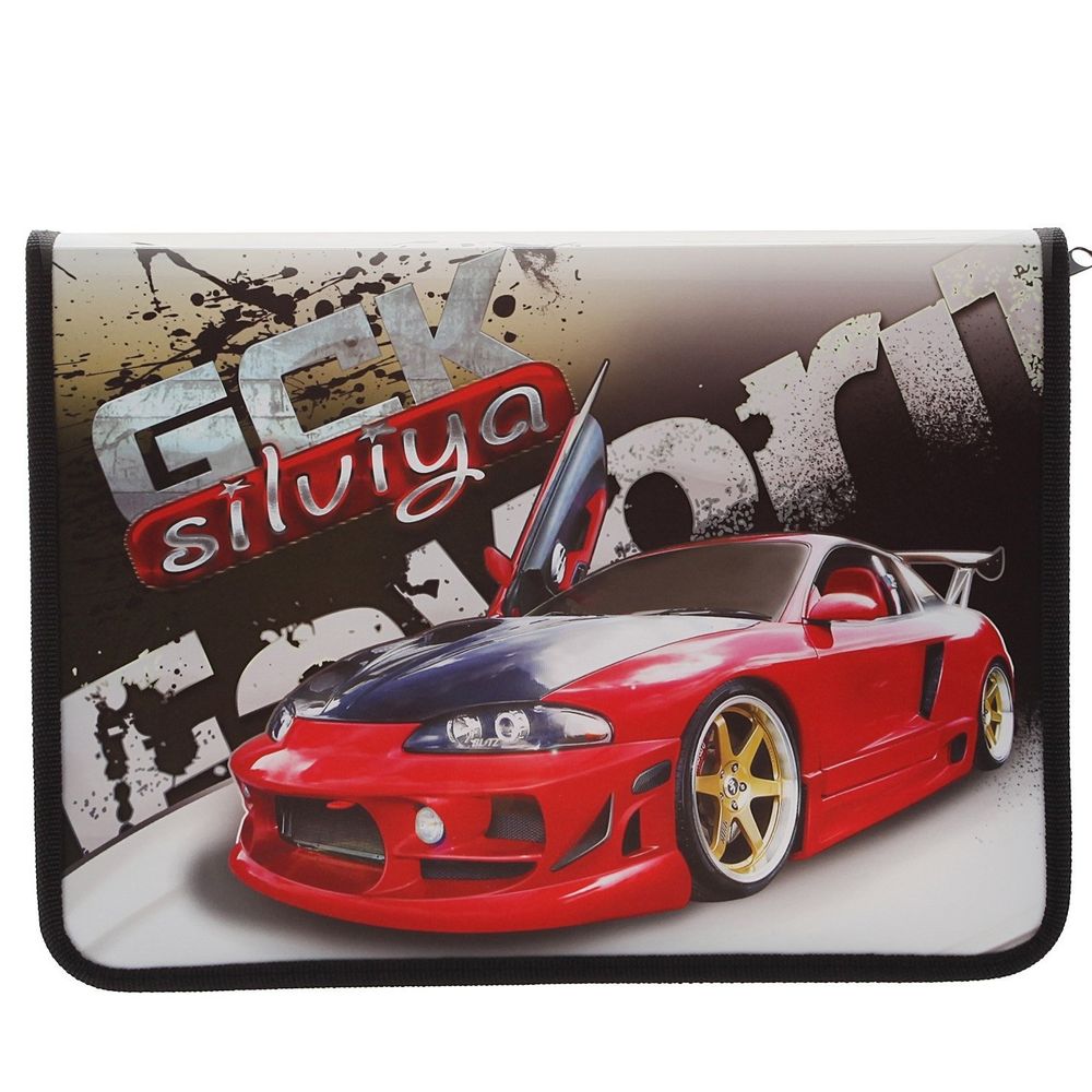 Папка 1 отделение, А4 230х325х25 мм, Пчелка, пластик, дизайн с двух сторон, молния вокруг, "Быстрая машина"