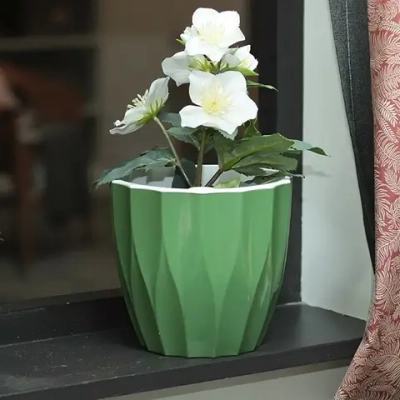 Кашпо для цветов пластиковое 1,9л d-16см «Флюте со вставкой малахит