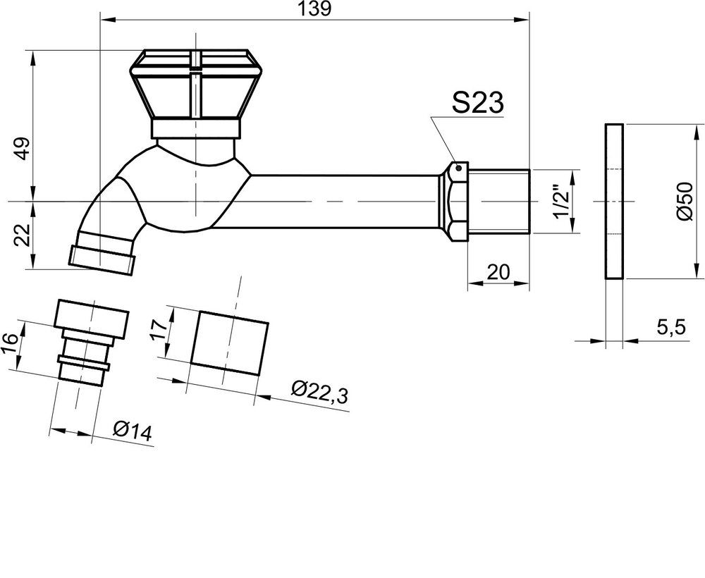 Сливной кран длинный  (насадка "под шланг") Bronze de Luxe 21594/2