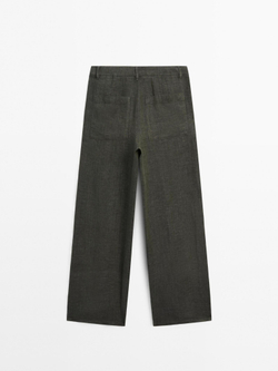 Massimo Dutti Брюки широкие из 100% льна, серовато-зеленый