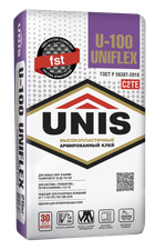Клей UNIS U-100 UNIFLEX С2ТЕ высокопластичный для керамогранита крупного формата  25 кг