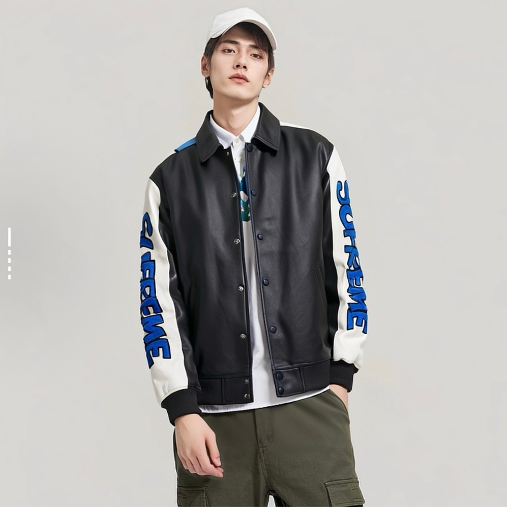 Supreme Smurfs Leather Jacket Black