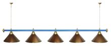 Лампа STARTBILLIARDS 5 пл. (плафоны зеленые матовые,штанга хром,фурнитура золото)