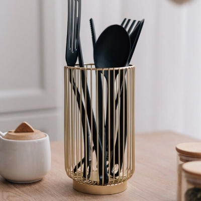 Подставка для столовых приборов H=203мм D=115мм металл, цвет матовое золото