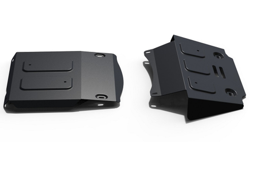 Защита картера, КПП и переднего редуктора АвтоБроня для Chevrolet Niva (V - 1.7) 2002-2020/Lada Niva 2123 (V - 1.7) 2020-2021/Lada Niva Travel (V - 1.7) 2021-н.в., штампованная, сталь 1.8 мм, 2 части, с крепежом, K111.01022.1