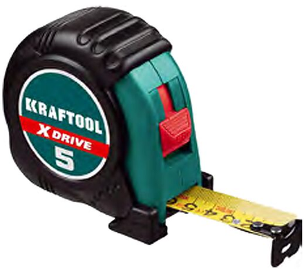 Рулетка KRAFTOOL "EXPERT" с нейлоновым покрытием, обрезинен. корпус, 5м/25мм.