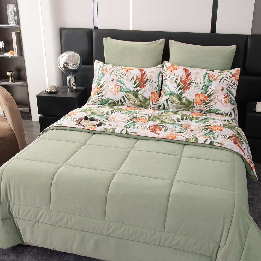 КПБ на резинке Сатин Velouria Luxe с Одеялом VLR017, Евро, 4 наволочки, простынь 180*200*25