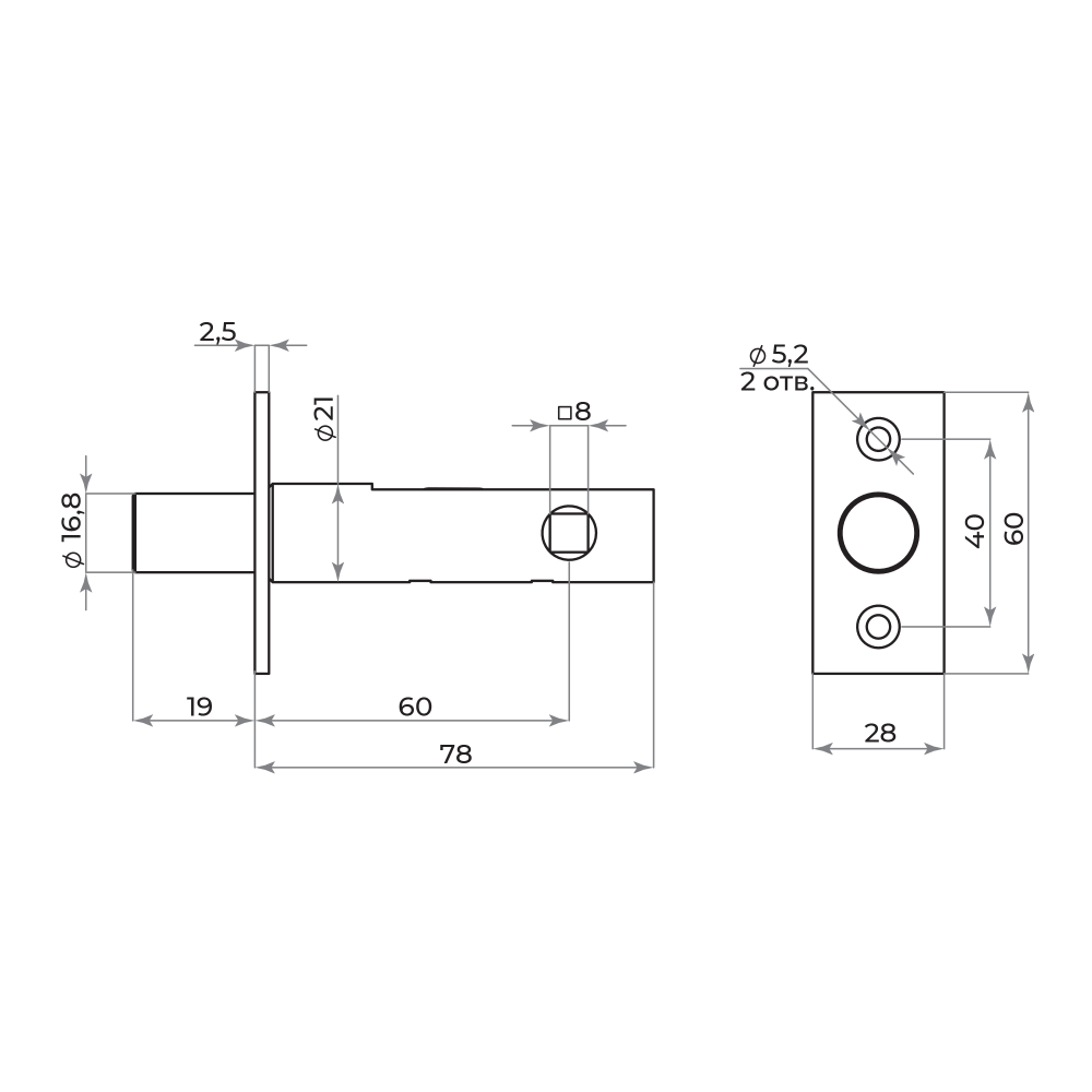 Задвижка врезная METDF-860 CP хром 60мм