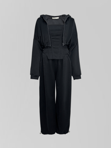 Костюм-тройка Agdali Brand 1023 спортивный из укороченной зип-кофты, широких штанов и корсета