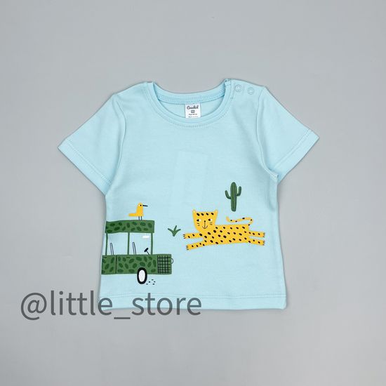 Футболка хлопковая "Веселое сафари" голубая вода