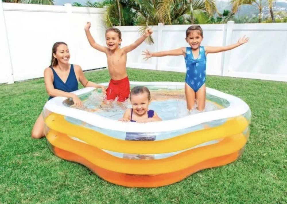 Бассейн надувной Intex 56495 Sea Shell 185х180х53 см / Пятиугольный бассейн Морская Звезда Интекс с надувным дном для дачи и отдыха