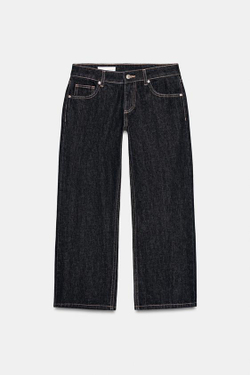 ZARA ДЖИНСЫ TRF WIDE LEG УКОРОЧЕННЫЕ С НИЗКОЙ ПОСАДКОЙ, МОРСКОЙ ТЕМНО-СИНИЙ