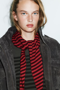 ZARA ТРИКОТАЖНАЯ БАНДАНА В ПОЛОСКУ, КРАСНЫЙ