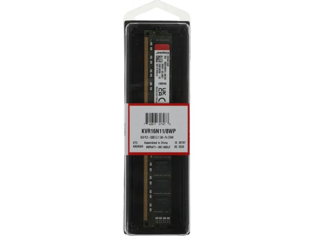 Оперативная память Kingston Value KVR16N11/8WP, DDR3 1х 8ГБ 1600 МГц, DIMM, RTL
