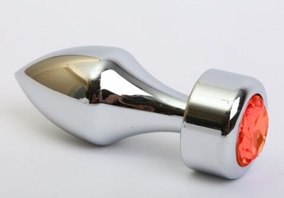 Серебристая анальная пробка с широким основанием и красным кристаллом - 7,8 см. (Цвет: красный)
