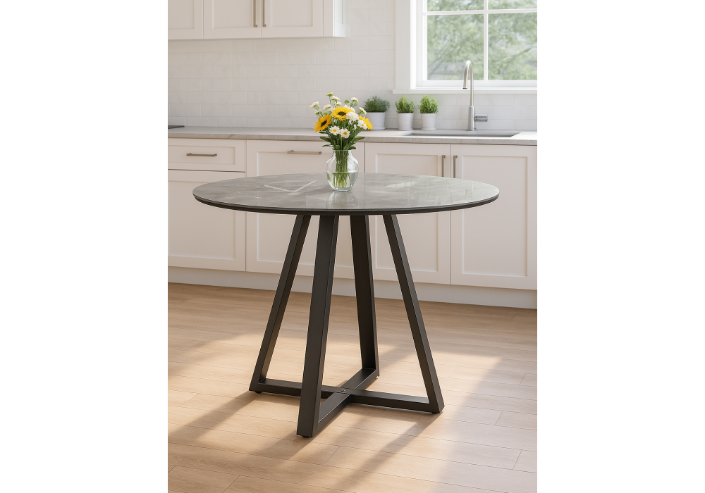 Стол стеклянный Woodville Норфолк 100 серый мрамор, черный