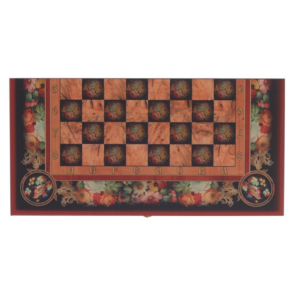 GAEM Игра настольная 3 в 1 (шахматы, шашки, нарды) "Цветы", L50 W25 H6 см