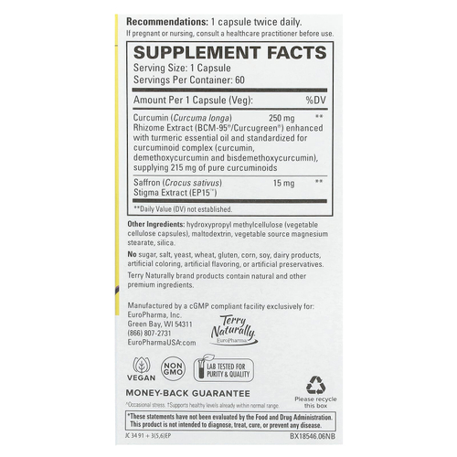 Terry Naturally, Saffron Life + куркумин`` 60 капсул