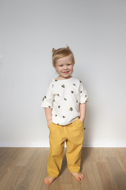 Футболка трикотажная и Штаны льняные LooJoo Горчичный / Оливки