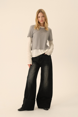 Лонгслив с футболкой (Ballet princess), молочный с серым