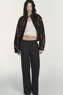 ZARA РАСКЛЕШЕННЫЕ БРЮКИ В ПОЛОСКУ С НИЗКОЙ ПОСАДКОЙ, ЧЕРНЫЙ/ОРАНЖЕВЫЙ