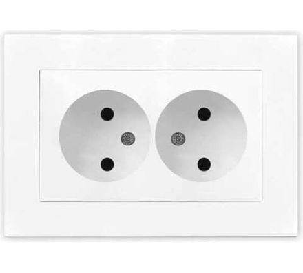 Розетка двухместная "UNIVersal" серия "Афина" б/з, с/у, 16А, 220В, белая (еврослот) (HU2310)