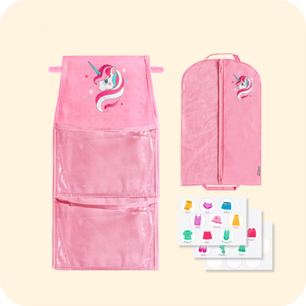 Набор для детского сада: кармашек, чехол, наклейки. Единорожек