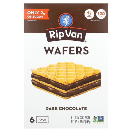 Rip Van Wafels, вафли, темный шоколад, 6 упаковок по 22 г (0,78 унции)