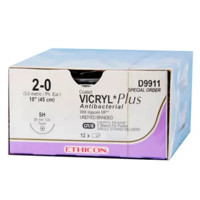 Викрил 2 фиолетовый 75 см игла колющая 45 мм 1/2 12 шт W9246