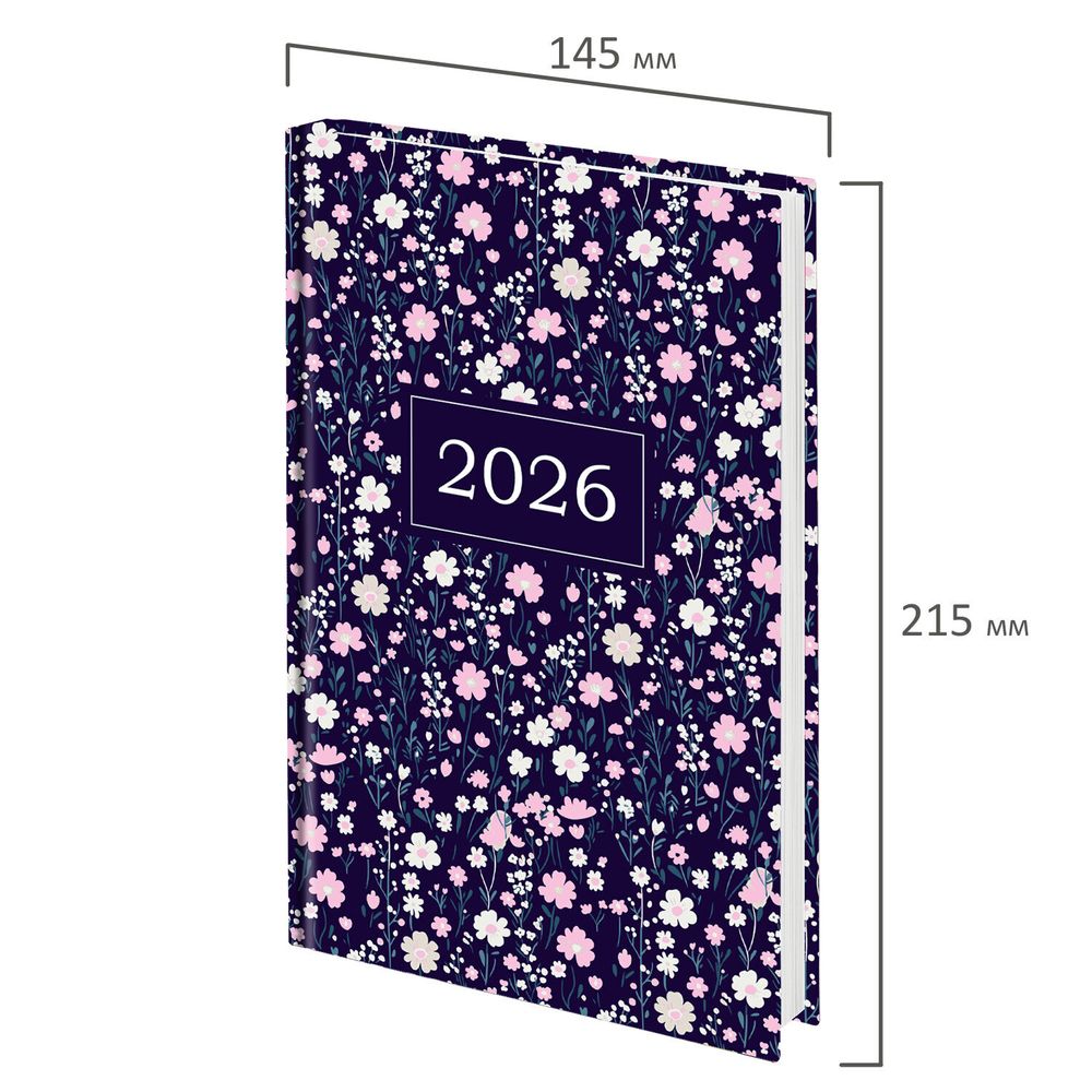 Ежедневник датированный 2026 145х215 мм А5 STAFF ламинированная обложка "Flowers" (117318)