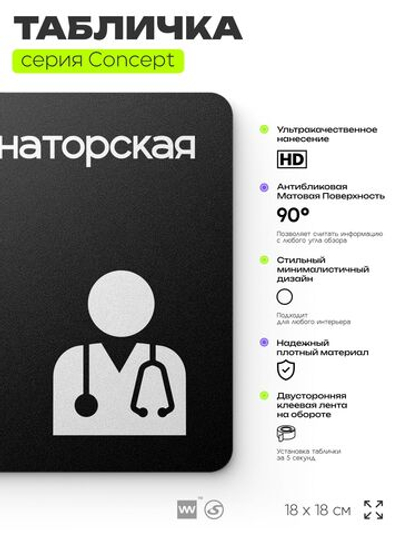 Табличка Ординаторская, на дверь и стену, навигационная и информационная, серия CONCEPT, 18х18 см, Айдентика Технолоджи