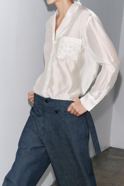 ZARA РУБАШКА С ВЫШИВКОЙ — ZW COLLECTION, ЖЕЛТОВАТО-БЕЛЫЙ