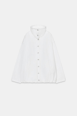 ZARA КУРТКА ОВЕРСАЙЗ С ДЕКОРАТИВНОЙ ОТДЕЛКОЙ, БЕЛЫЙ