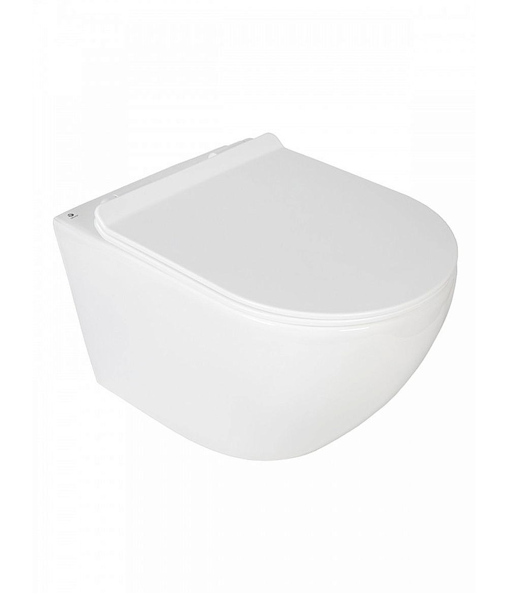 Унита з подвесной Agger ATI09150L+APB100 безободковый, с инсталляцией, смыв торнадо, с крышкой микролифт, белый глянцевый/кнопка хром глянцевый