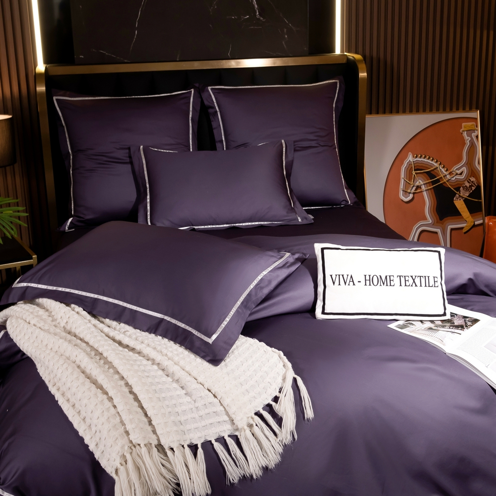 Комплект постельного белья Однотонный Сатин Премиум широкий кант OCPK033