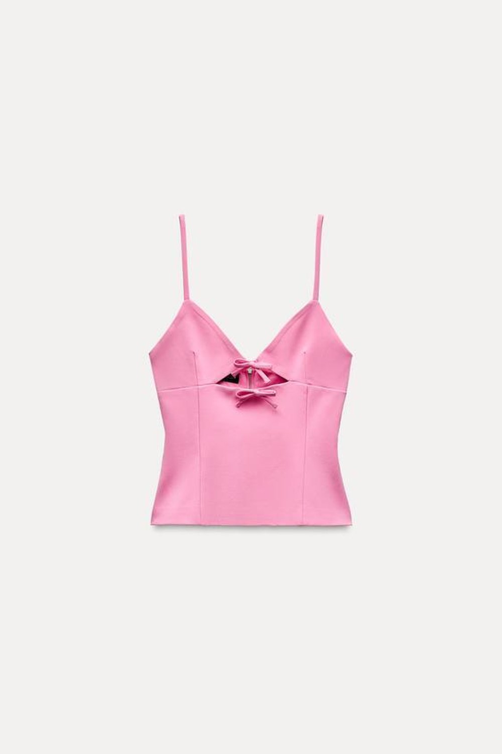 ZARA ЭЛАСТИЧНЫЙ ТОП С ВЫРЕЗАМИ И БАНТАМИ, ЦВЕТ ФУКСИИ