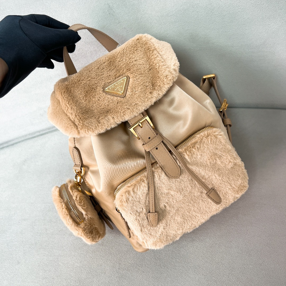 Prada Re-Nylon and Shearling Backpack 25 cm
