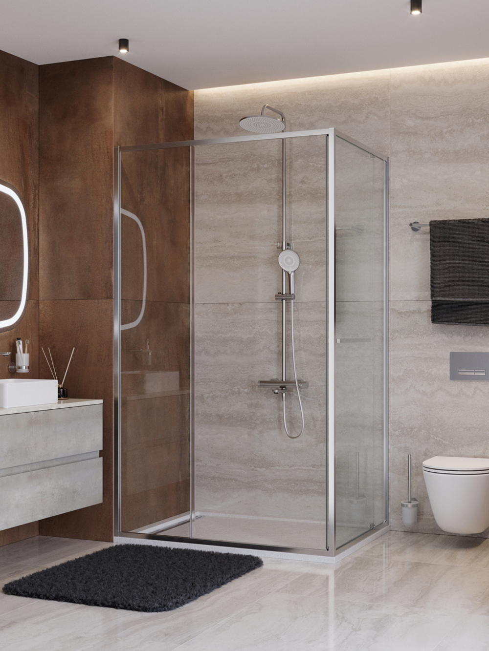 Душевой уголок Cezares LUX-AH-FS-11-110/90-C-CR, 110х90х195, профиль хром, стекло прозрачное