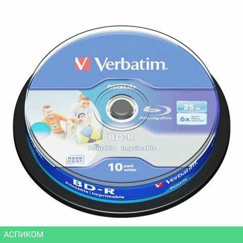 BD-R диск Verbatim 25Gb 6x Cake Box Printable Light Scribe 10шт (43804)