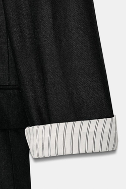 ZARA БЛЕЙЗЕР ИЗ СМЕСОВОГО ЛЬНА С ПОДВЕРНУТЫМИ РУКАВАМИ, ЧЕРНЫЙ