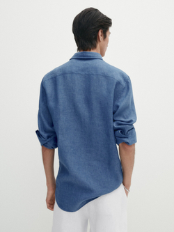 Massimo Dutti Рубашка из 100% льна, чернильно-синий